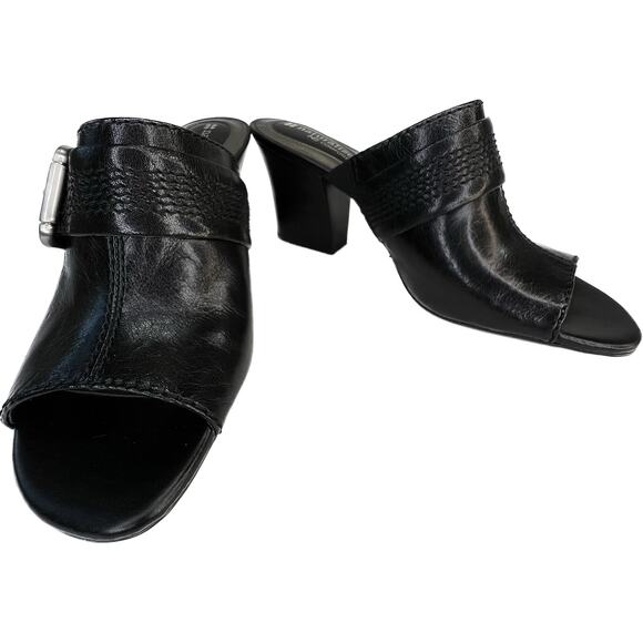 Naturalizer Sandals Wms 8M Black Leather Open Toe Heeled Mule Slides N5 Comfort - Picture 1 of 11